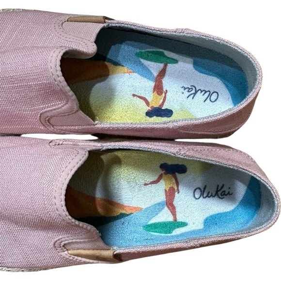 Olukai Pink Rose Sea Salt Kaula Pa’a Kapa Linen Espadrille Drop In Shoe - Picture 5 of 13